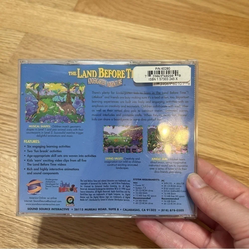 Vintage The Land Before Time Kindergarten Adventure CD ROM Computer Game Kids